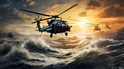 Foto op Plexiglas military war helicopters over the ocean © Ziyan