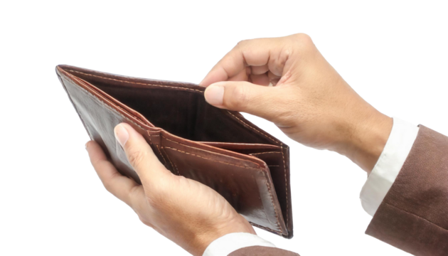 Empty Wallet - Concept of Poverty, High Taxes or no Savings - Empty wallet being opened 