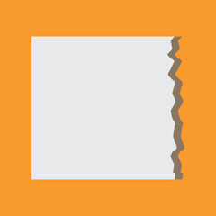 Ripped white paper. Torn light scrap note paper for note with orange background. 555.