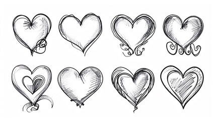 Vector illustration. Hand drawn hearts on white background.