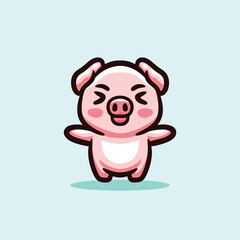Cute Pig Cartoon Mascot Animal Vector Logo Design illustration