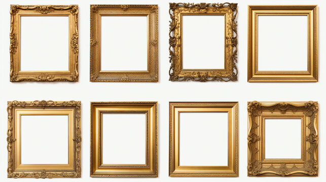 Vintage Elegance: Antique Style Gold Picture Frame Isolated on Transparent Background for Sleek Wall Art and Artwork Displays