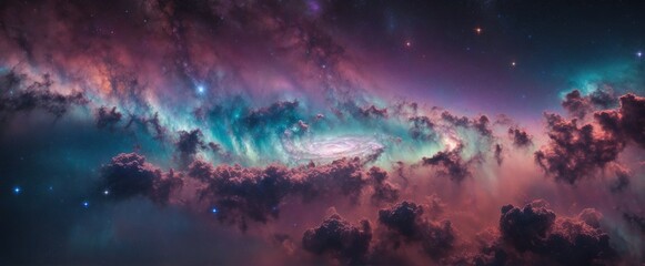 Colorful space galaxy cloud nebula Stary night cosmos Universe science astronomy panoramic - obrazy, fototapety, plakaty