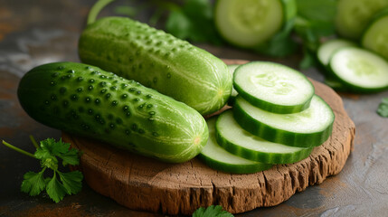 Sliced ​​cucumbers on a wooden bottom
