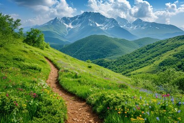 Fototapeta na wymiar Hiking Trail in a Mountainous Spring Landscape
