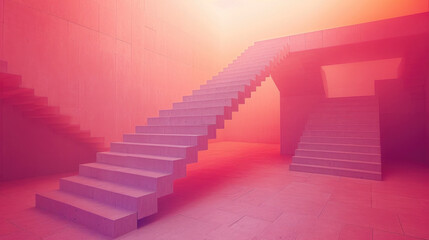 Staircase decoration in pink smoke.