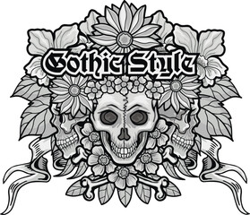 Fototapeta premium Gothic sign with skull, grunge vintage design t shirts