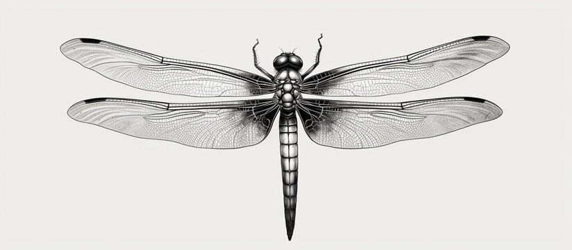 Black Odonata dragonfly line drawing illustration