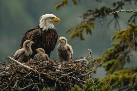 Nesting Eagles Feeding Eaglets