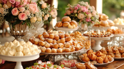 Table with desserts at a gala reception.