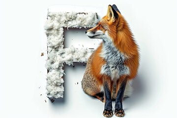 Letter f with fox head isolated on white background for design and education purposes