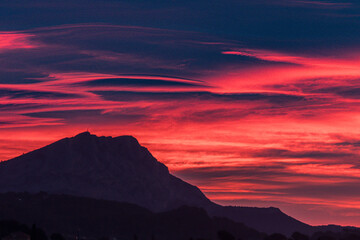 the Sainte Victoire mountain in the light of a winter morning
