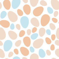 Happy Easter seamless pattern with colorful eggs on white background. Polka dots design for card, postcard, wallpaper, posters. Vector stock illustration. Cartoon style