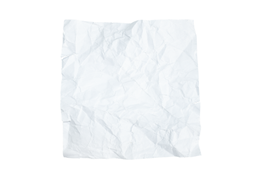 White crumpled paper isolated on transparent background.
