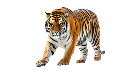 Tiger Walking Across White Background