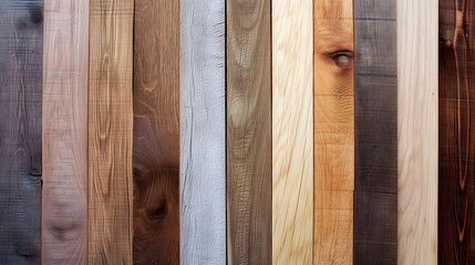 Varied wooden planks displaying distinct grains and color tones