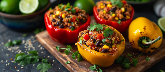 Vegan Stuffed Bell Peppers with Quinoa, Black Beans and Mexican Spices