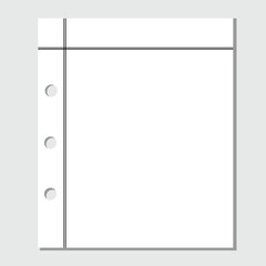 Blank loose leaf notebook paper background. Realistic line paper note. Notebook paper with lines design. Blank notebook paper sheet with lines vector illustration.