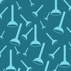 Toilet plunger seamless pattern isolated on blue background