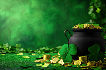St. Patrick's Day Pot of Gold Scene. Generative AI. - obrazy, fototapety, plakaty