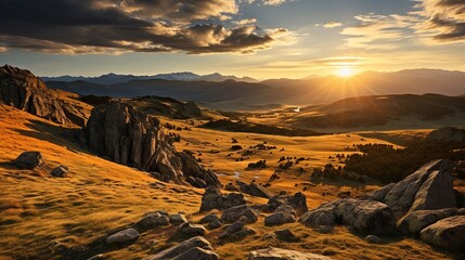 beautiful scenery of moss-covered fields and mountains in summer.