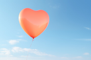 Obraz premium A single peach fuzz colored heart balloon against a clear blue sky