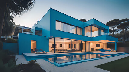 blaue Luxus Villa mit Pool