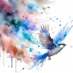 abstract watercolor background with splashes and bird