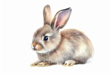 Cute watercolor bunny isolated on a white background. AI generative