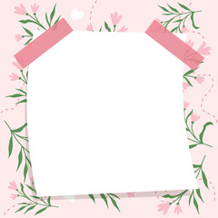 Cute pink floral notepad memo pad background - obrazy, fototapety, plakaty