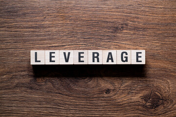 Leverage - word concept on building blocks, text