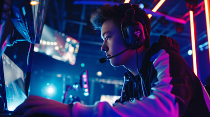 eSports competitive asian male gamer in the heat of intense gameplay