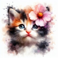 cat with a flower