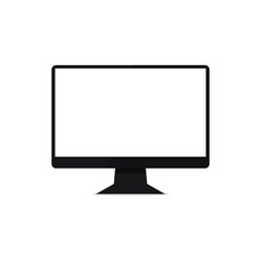 Realistic computer screen. The monitor screen has a thin frame. Computer with a blank screen in front view isolated on white background. Vector illustration.