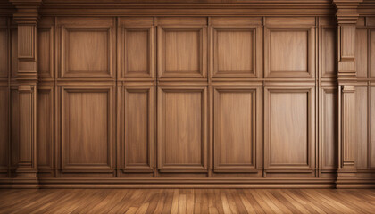 Highly crafted traditional wood paneling wall and floor