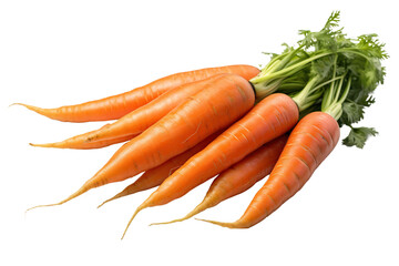 Bunch of carrots with leaves isolated on transparent or white background