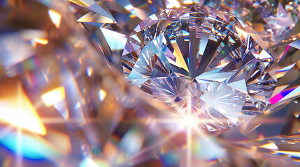 Close up of transparent pure diamonds shine brightly on black background - obrazy, fototapety, plakaty