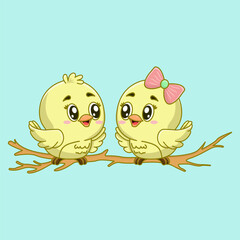 cute cartoon birds couple