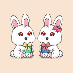 cute cartoon rabbits couple