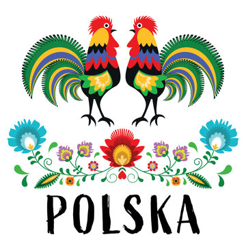 Polski folklor - napis Polska na białym tle