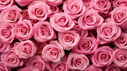 Background of beautiful pink roses, background with flowers on the wall, wedding decoration, floristry, bouquet.
