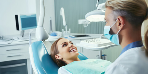 Dental Care: The Dentist Examining a Young Female Patient in a Professional Clinic
