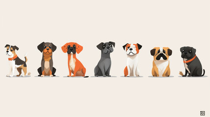 Cute dogs doodle illustration in the style of colorful animation stills