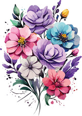 Free vector captivating powerful and colorful wildflowers with leaves illustration.AI generative.
