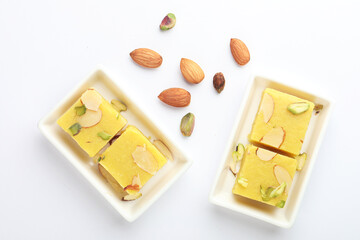 Indian sweet dish Badam barfi or Almond pedha burfi made from milk and almond