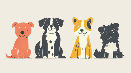 Cute dogs doodle illustration in the style of colorful animation stills
