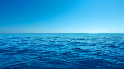 Fototapeta na wymiar Deep blue ocean waves panorama with sun reflection, clear sky.