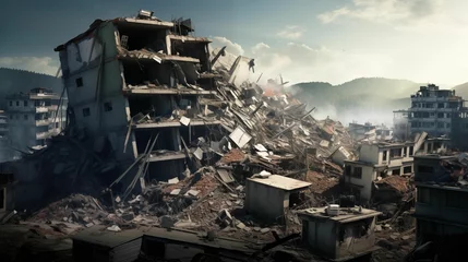 Foto op Canvas Big Earthquake Breaks Buildings. Generative AI © SALEEM