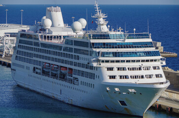 Former Princess cruiseship cruise ship liner Pacific in Civitavecchia Rome port during Summer...