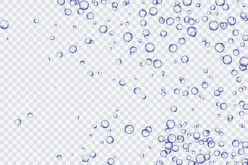 Blue air bubbles, oxygen, champagne crystal clear, isolated on a transparent background of modern design. Vector illustration of EPS 10.